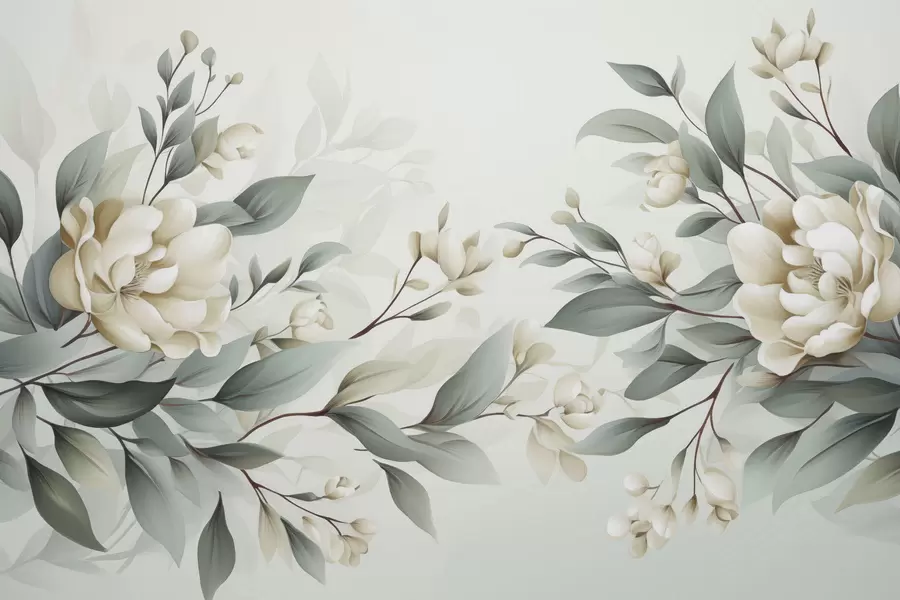 Fotobehang Bladeren met bloemen w04976