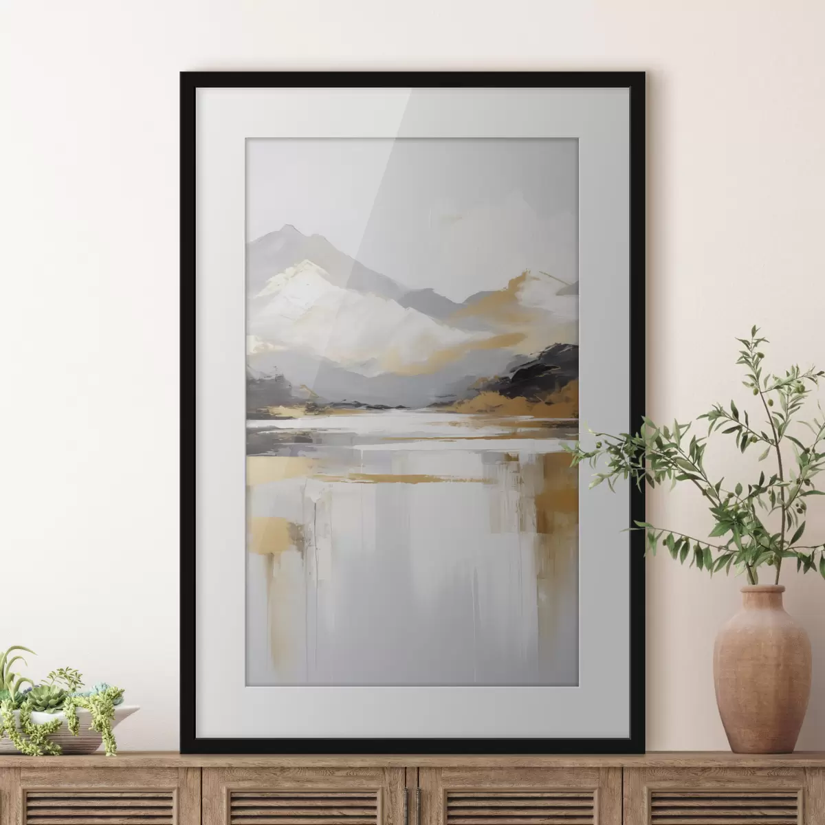 Poster Abstracte imitatie van een berglandschap uit de schilderkunst f46841