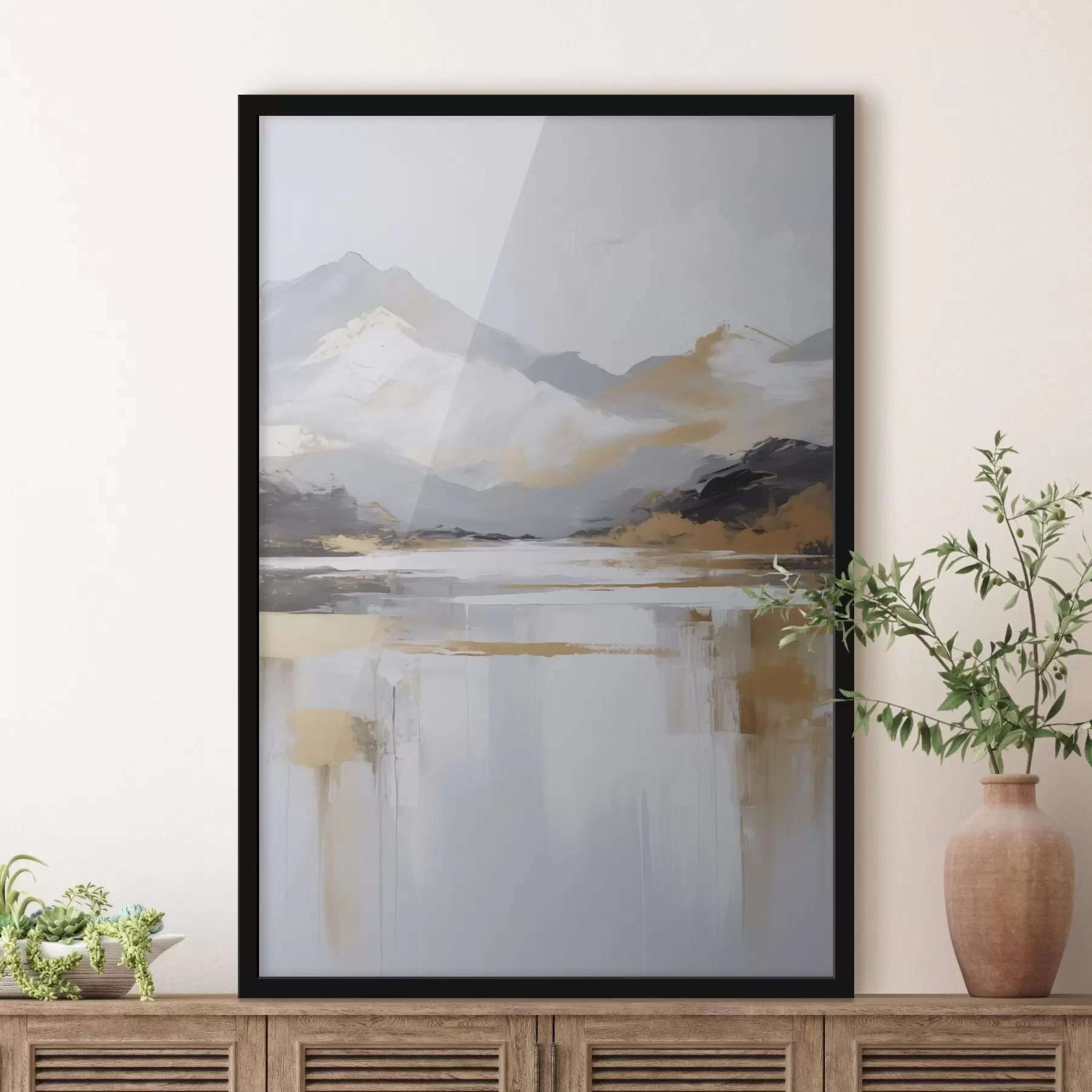 Fotobehang Abstracte imitatie van een berglandschap uit de schilderkunst f46841