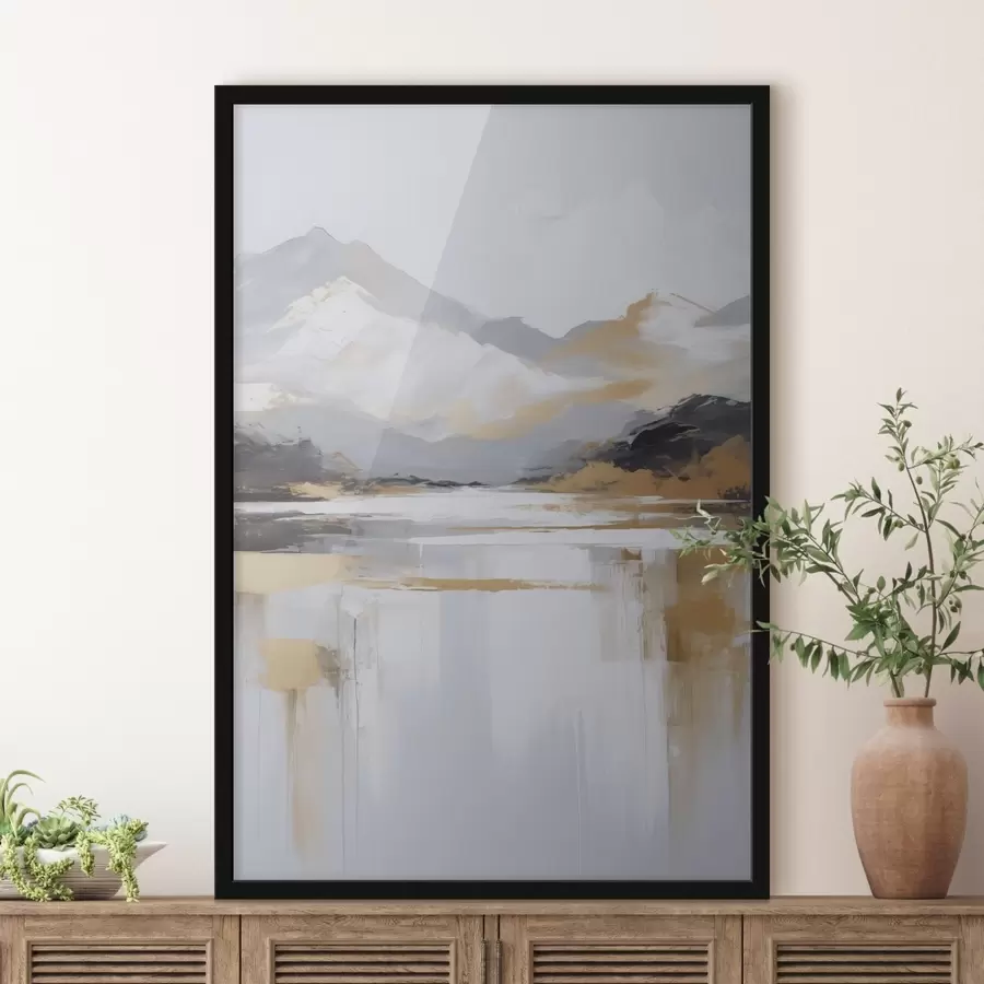 Fotobehang Abstracte imitatie van een berglandschap uit de schilderkunst f46841