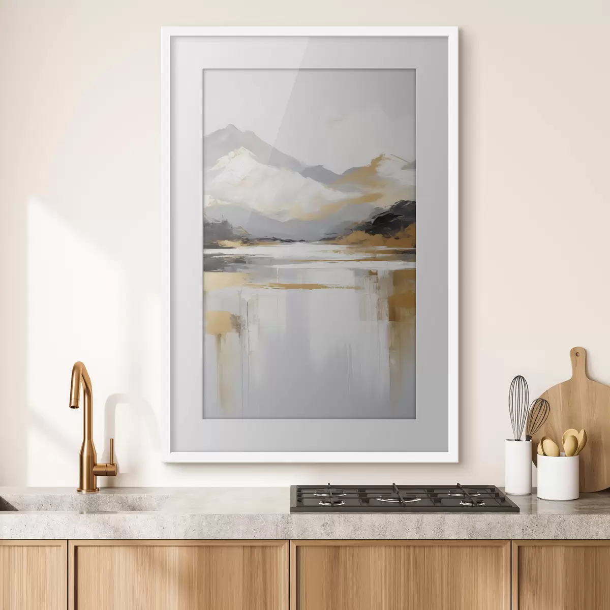 Poster Abstracte imitatie van een berglandschap uit de schilderkunst f46841