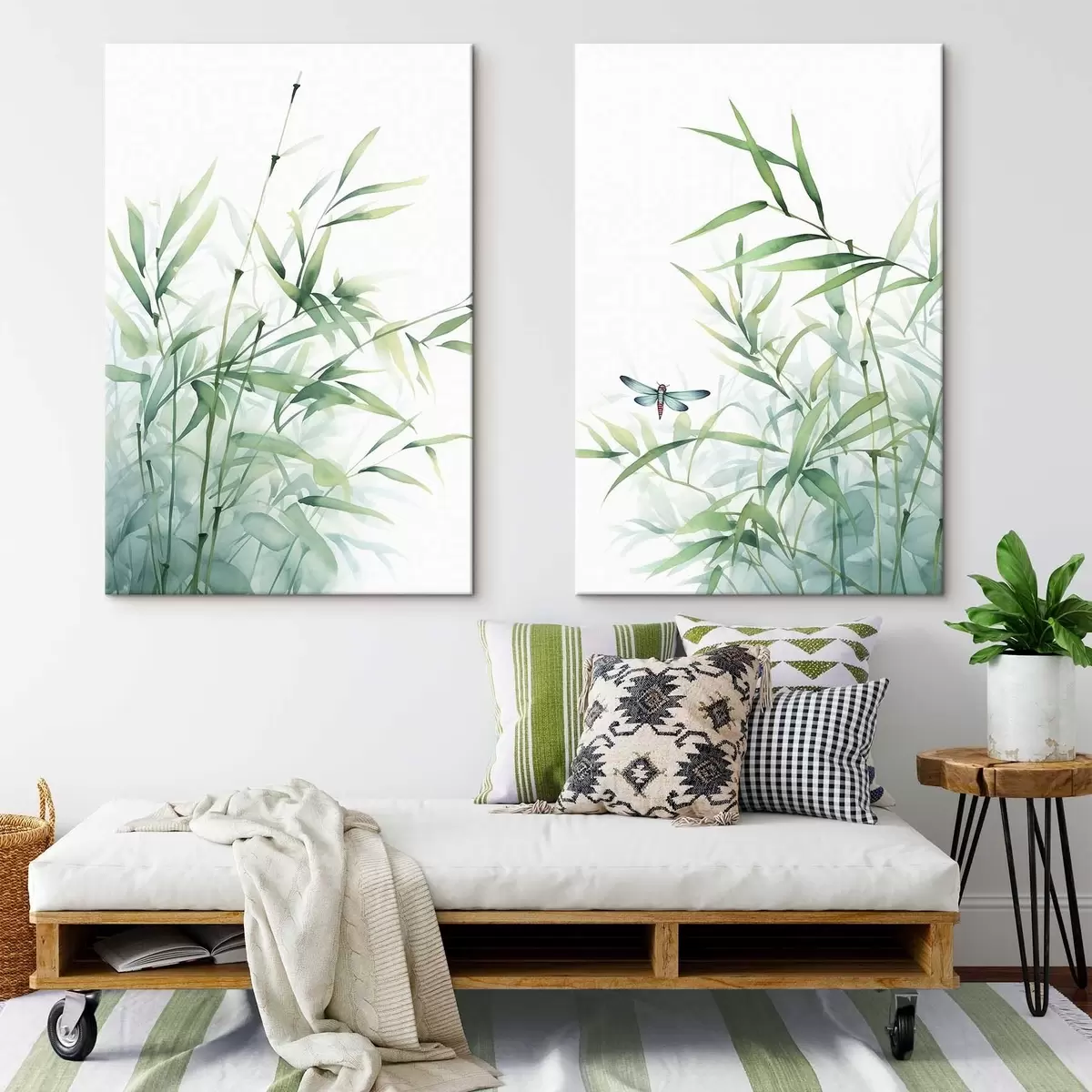  Schilderijen Bamboeplanten, imitatie aquarel m01062