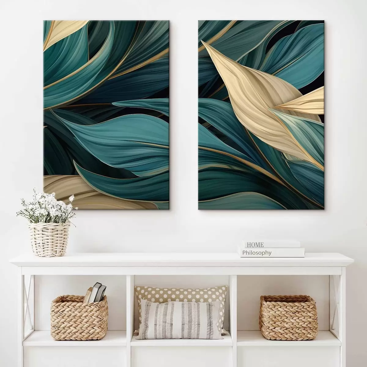  Schilderijen Groene abstracte bladeren m01063