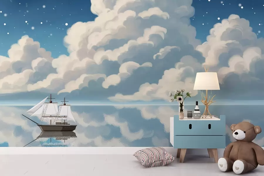 Fotobehang Dikke wolken boven water w04996