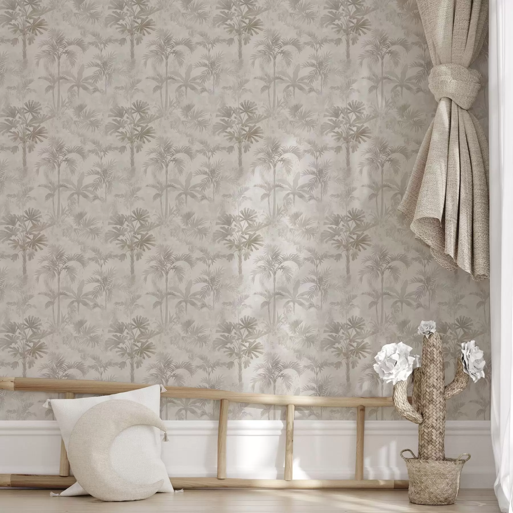 Fotobehang Mistige palmbos in warme beige tinten a00881