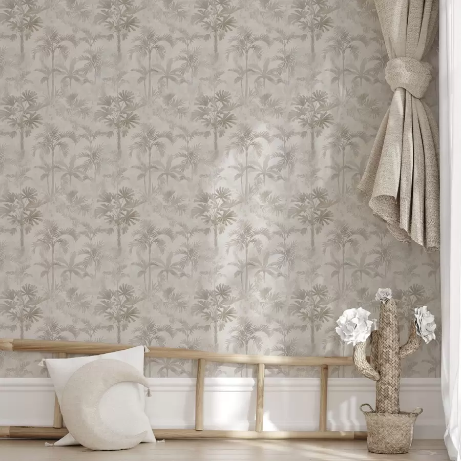 Fotobehang Mistige palmbos in warme beige tinten a00881