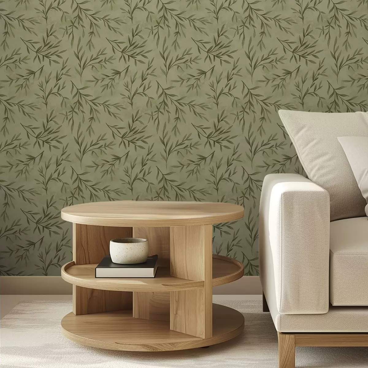 Behang Olijftakjes op een gedempte geelgroene gestructureerde achtergrond a00936