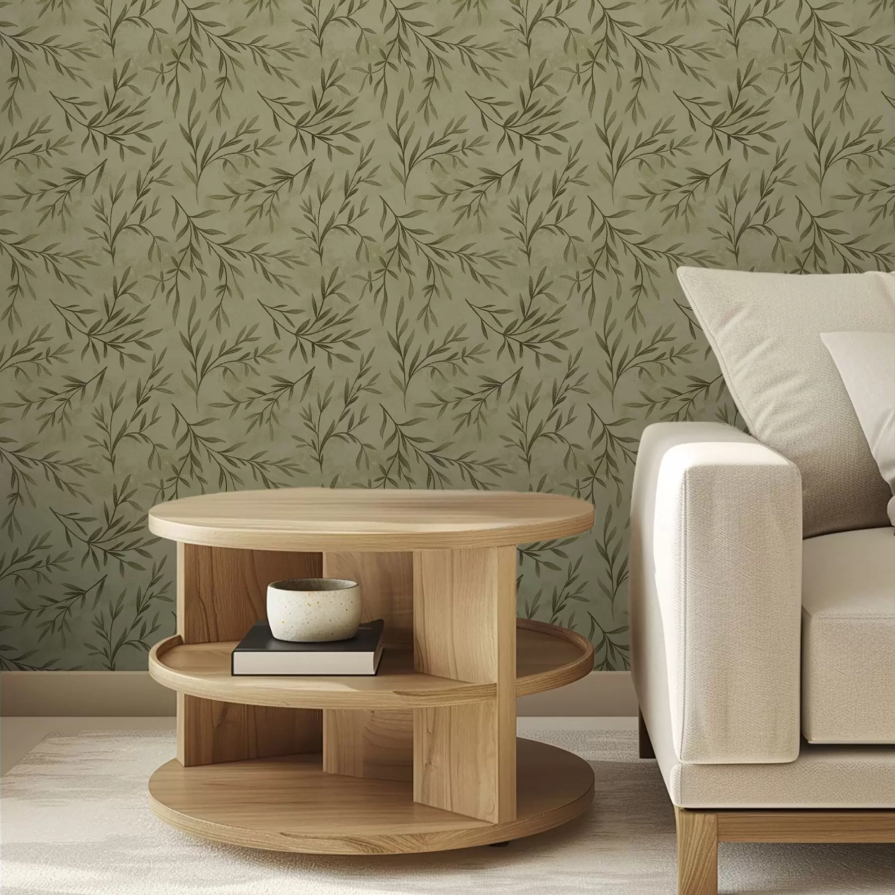 Fotobehang Olijftakjes op een gedempte geelgroene gestructureerde achtergrond a00936