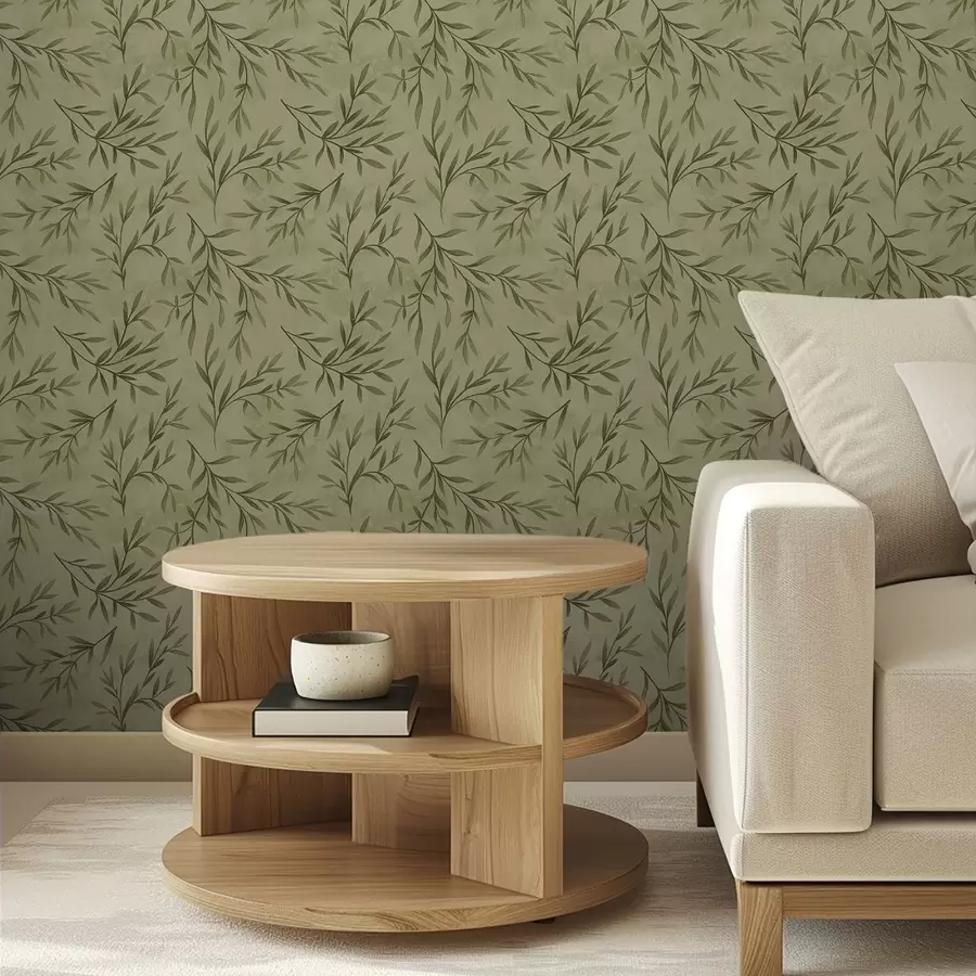 Fotobehang Olijftakjes op een gedempte geelgroene gestructureerde achtergrond a00936