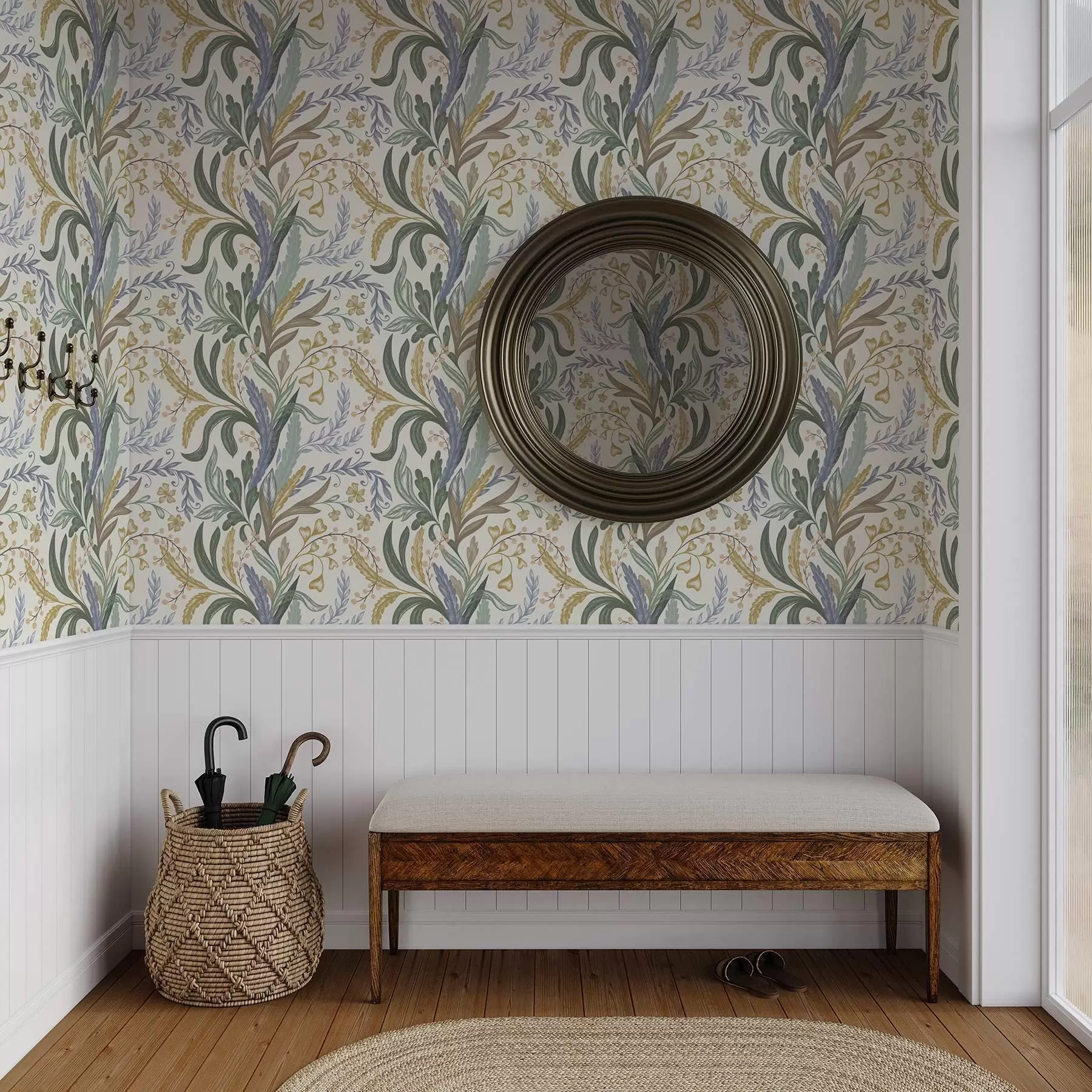 Fotobehang Weelderig bloemenornament in een zacht pastelpalet a00939