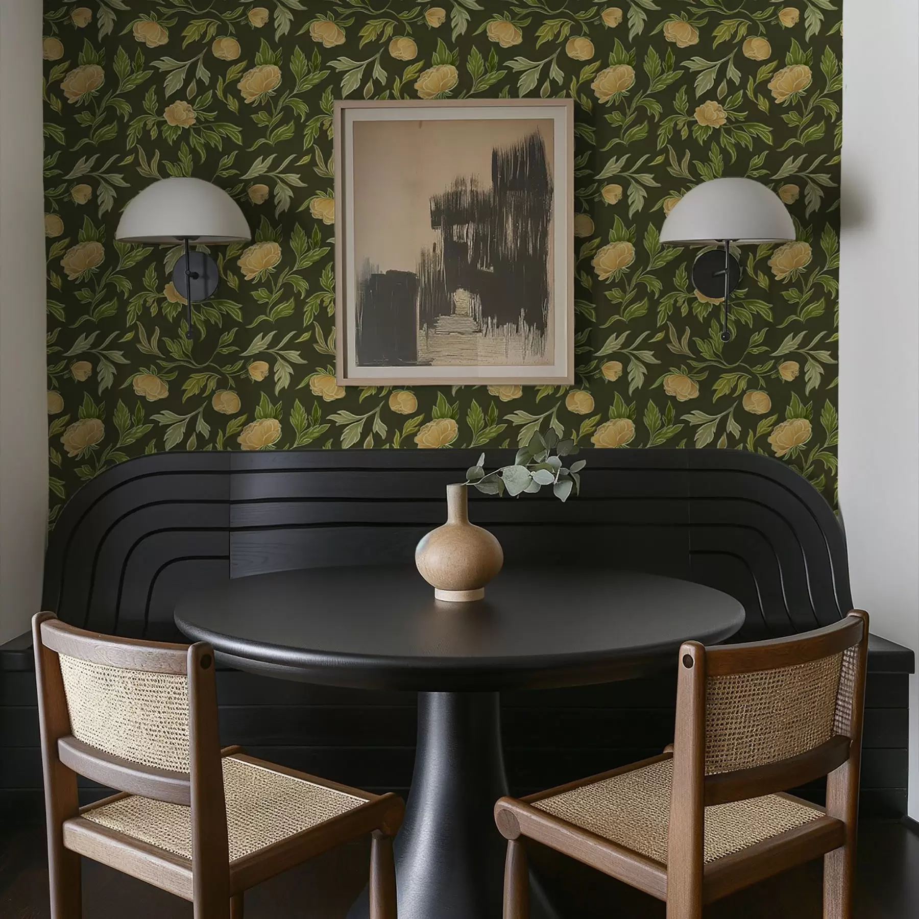 Fotobehang Gele pioenrozen op een rijke donkergroene achtergrond a00942v1