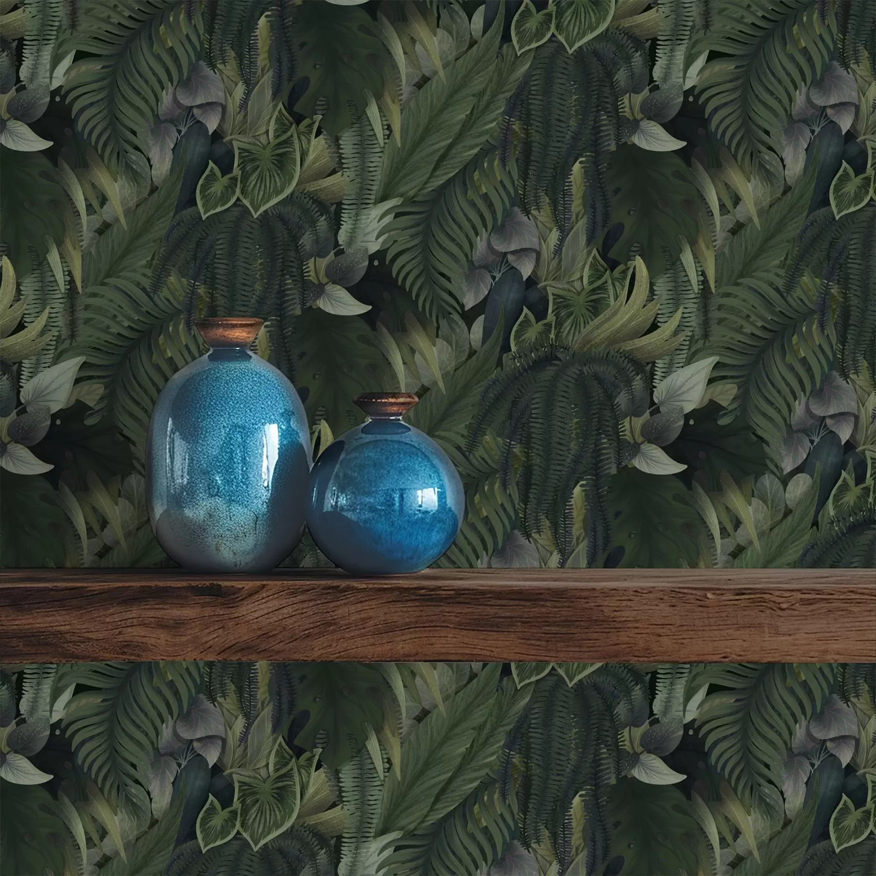 Fotobehang Dicht tropisch gebladerte in diepgroene struikgewas a00943