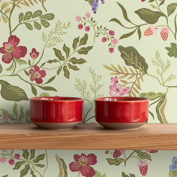Behang Bloeiende tuin met bessen, druiven en wilde bloemen, Behang bloemen, a00961 : Uwalls.nl