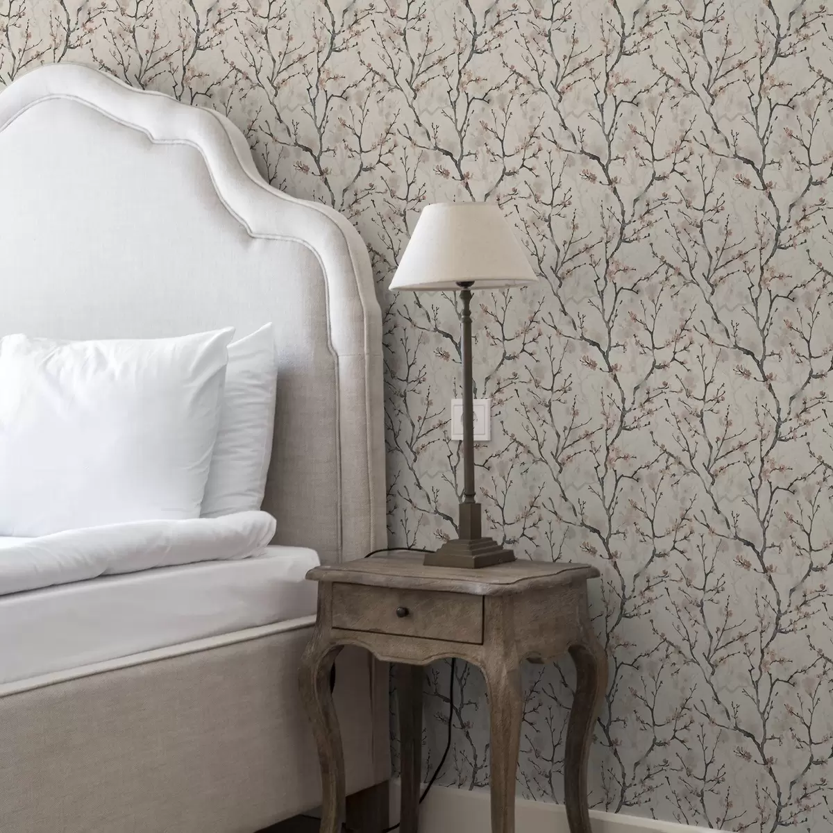 Behang Aquarel sakura takken op een lichte achtergrond a01033