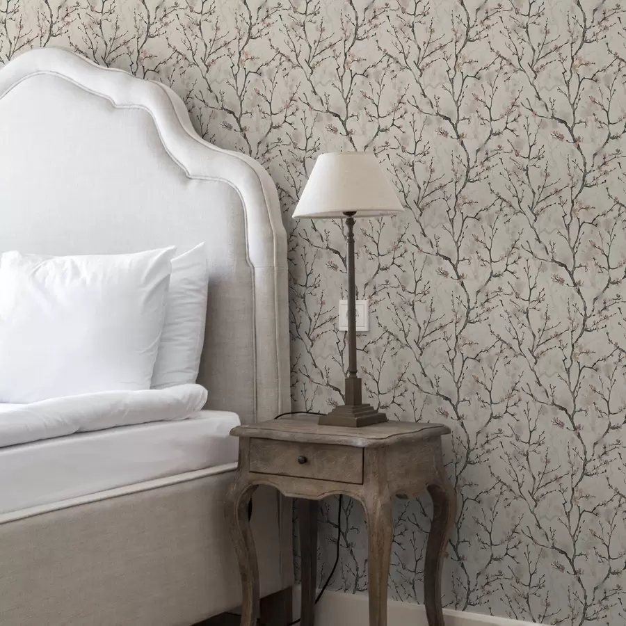 Fotobehang Aquarel sakura takken op een lichte achtergrond a01033