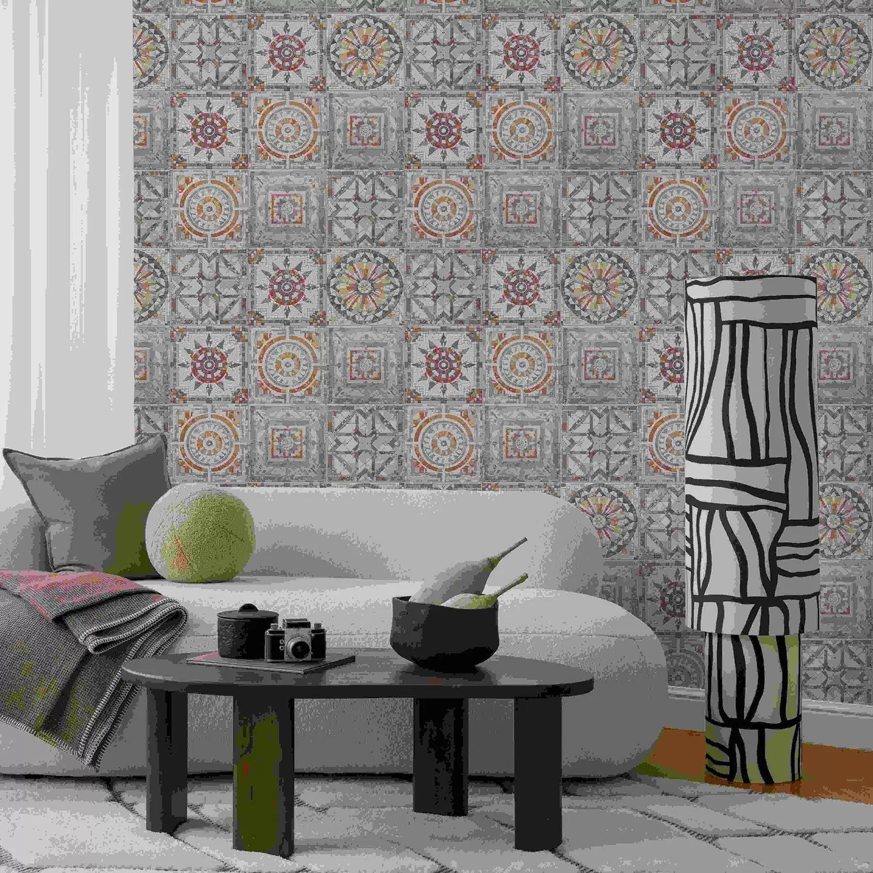 Fotobehang Oude stenen mozaïekmedaillons met versleten details a01042