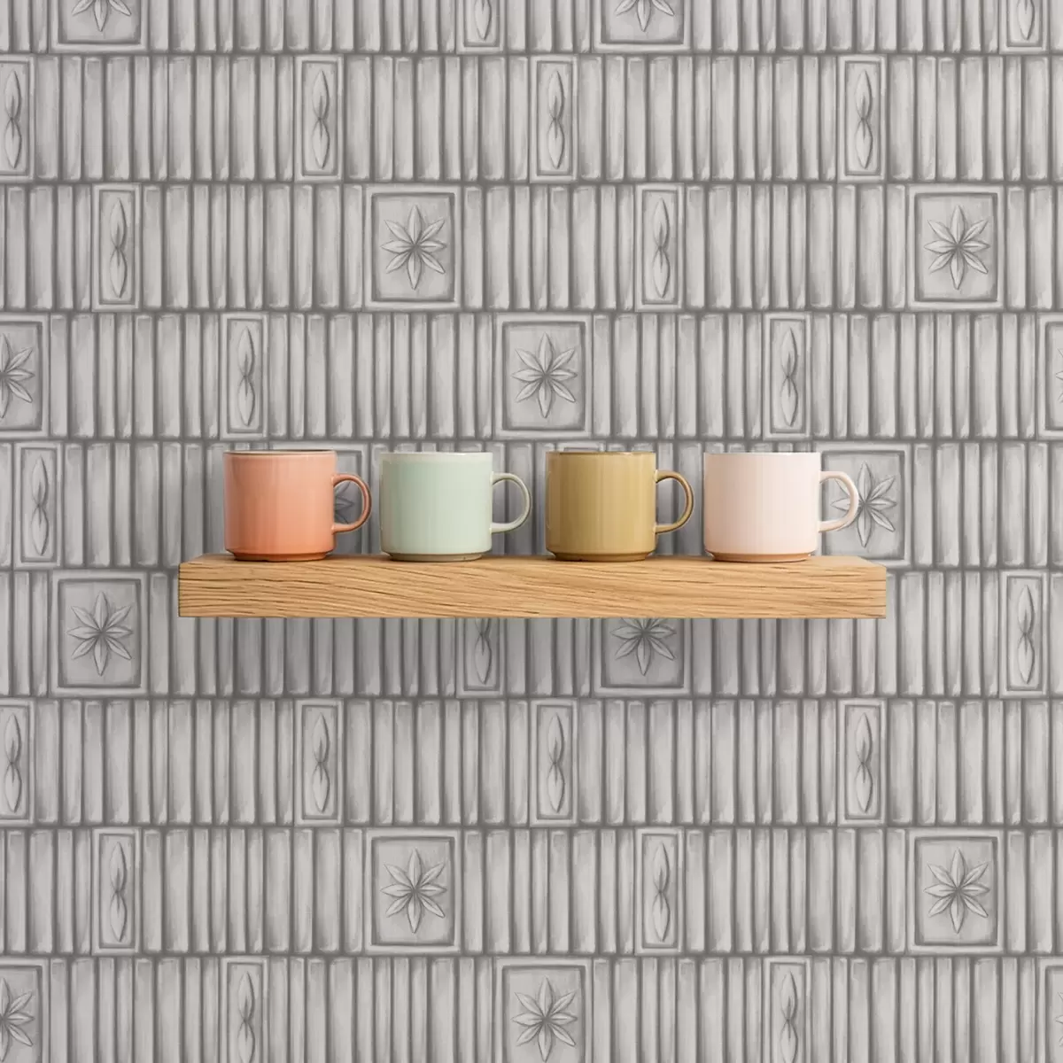 Behang Verticale panelen met reliëf en grafische bloemenmotieven a01058