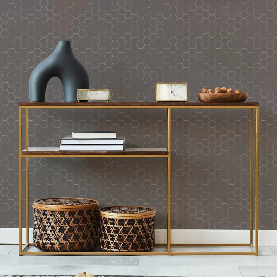 Fotobehang Dicht hexagonaal patroon in zachte grijstinten a01060v2