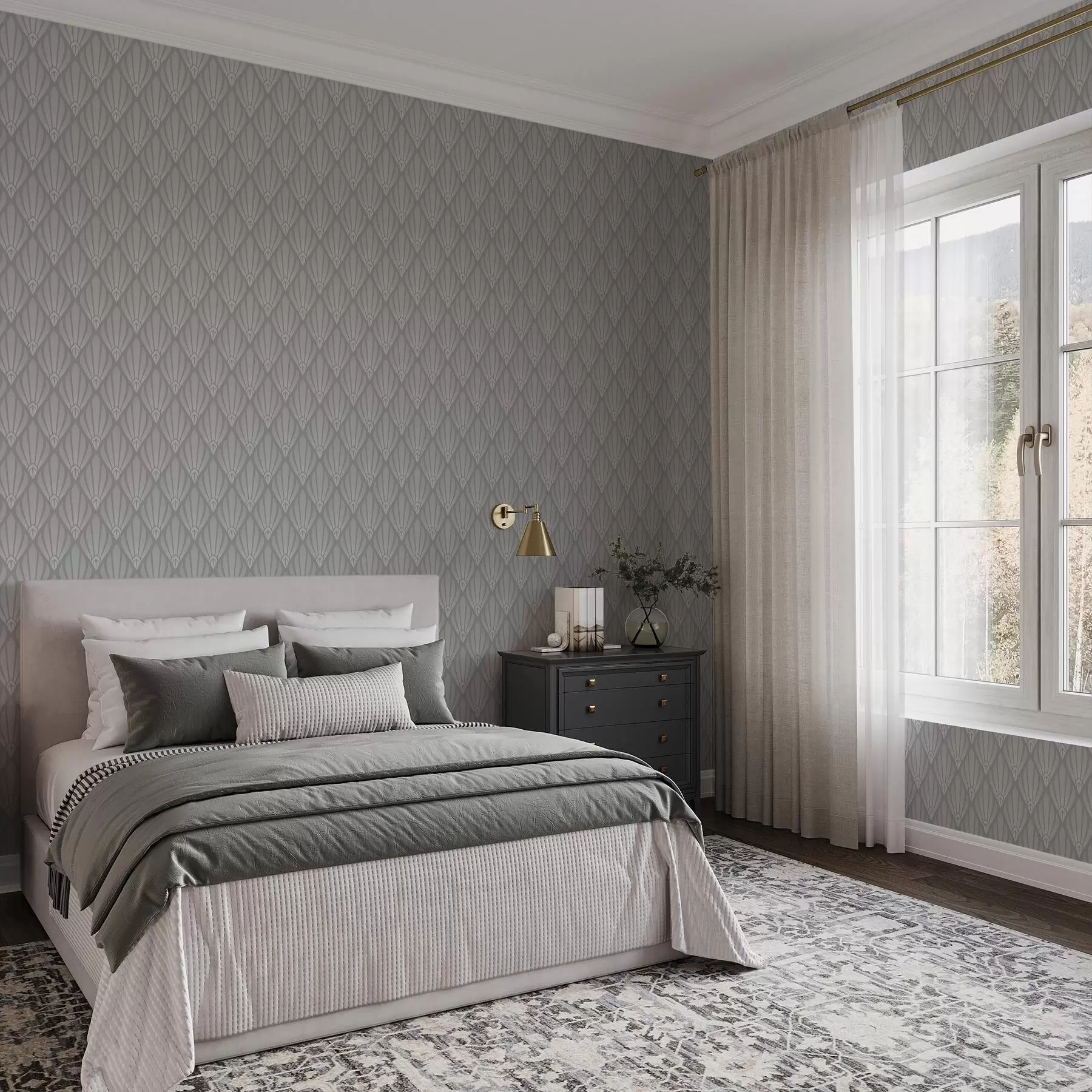 Fotobehang Grijze art deco met waaiervormige vormen a01064