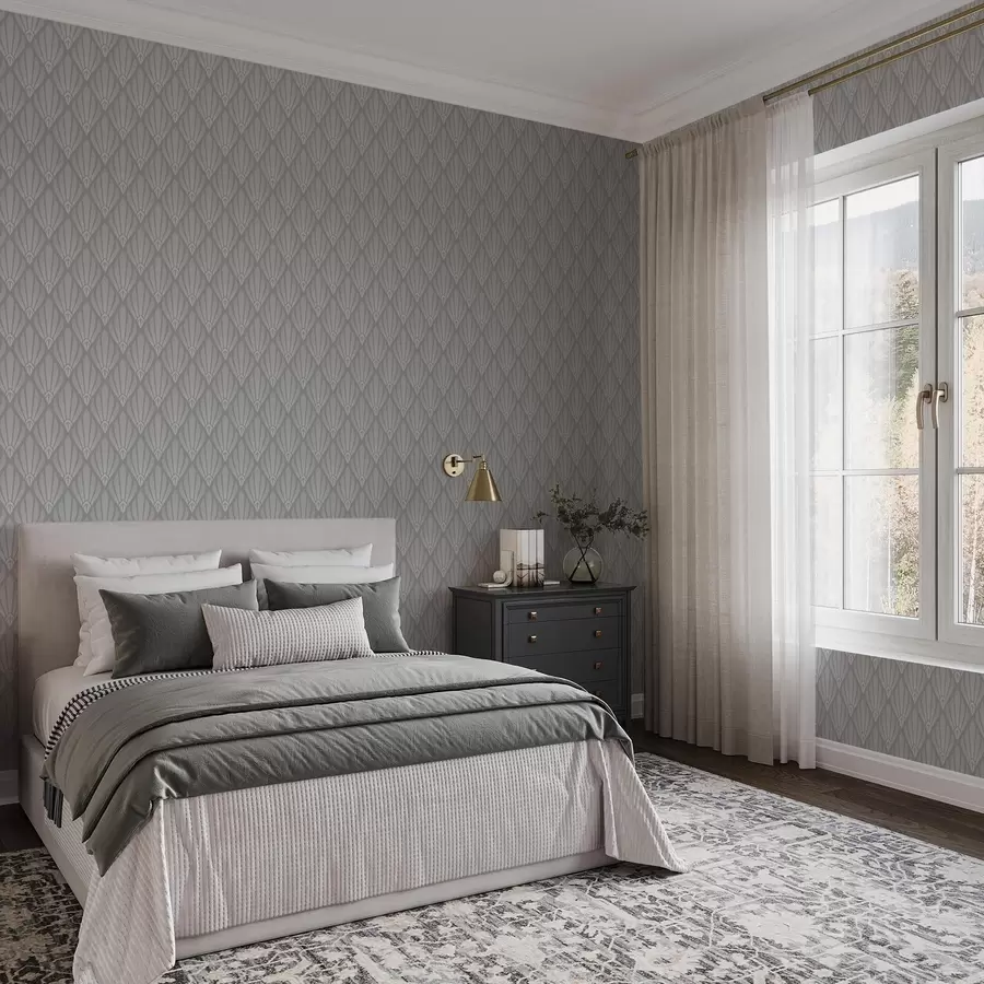 Fotobehang Grijze art deco met waaiervormige vormen a01064