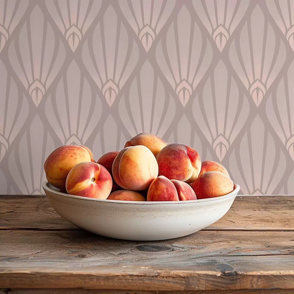 Behang Poederachtig beige Art Deco met zachte waaiers a01064v1