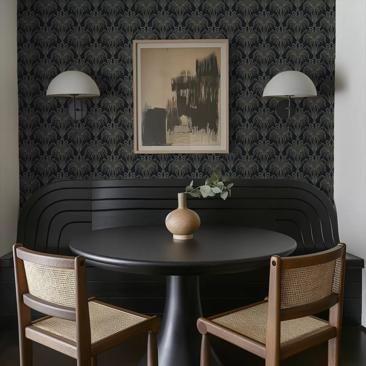 Behang Donker Art Deco-ornament met gestileerde planten a01065