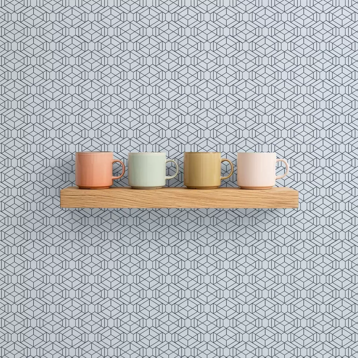 Behang Lichtblauw geometrisch kubuspatroon a01066