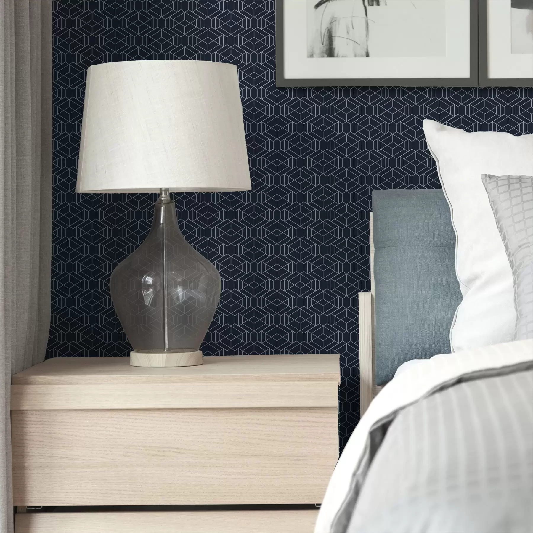 Fotobehang Donkerblauw geometrisch raster van kubussen a01066v1