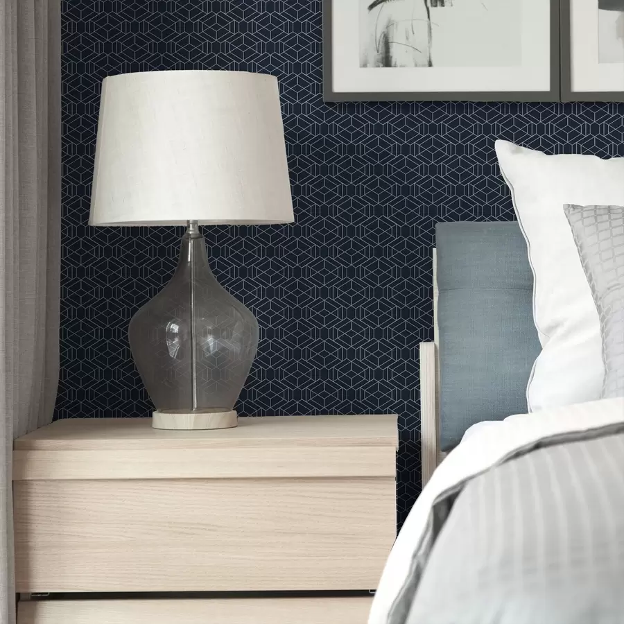 Fotobehang Donkerblauw geometrisch raster van kubussen a01066v1