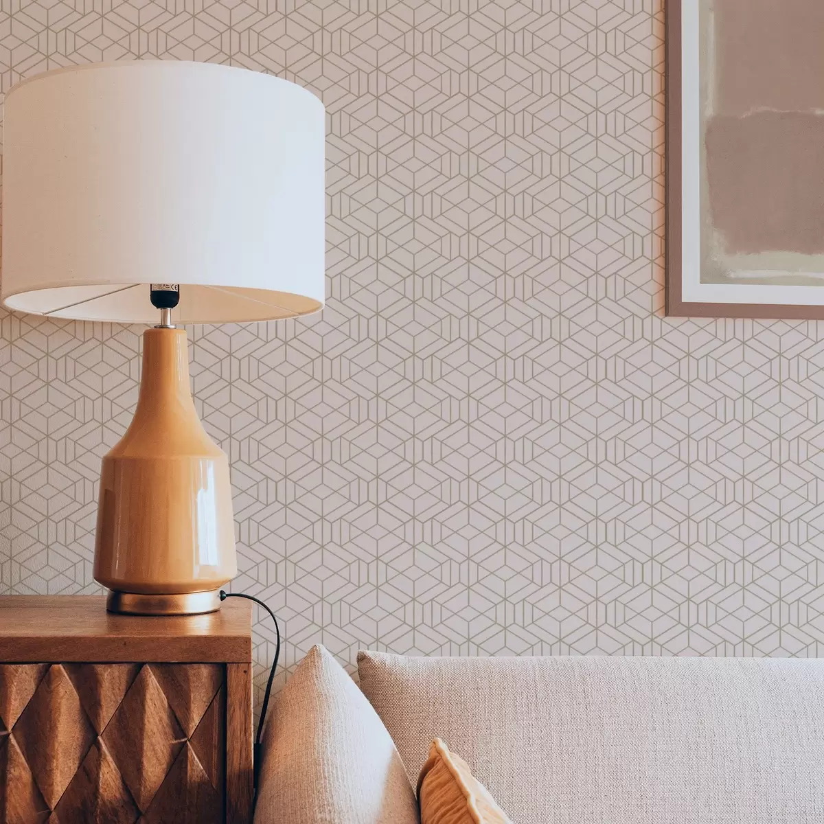 Behang Warme beige achtergrond met fijne grafische kubussen a01067v3