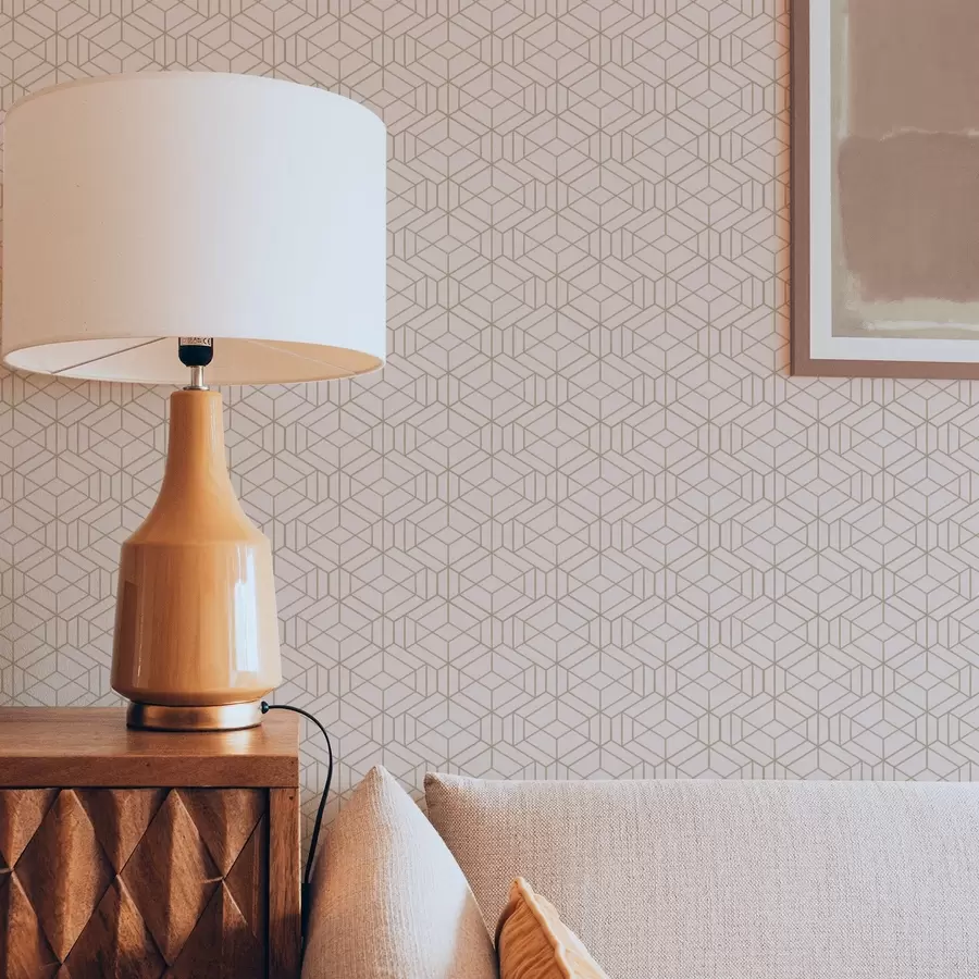 Fotobehang Warme beige achtergrond met fijne grafische kubussen a01067v3