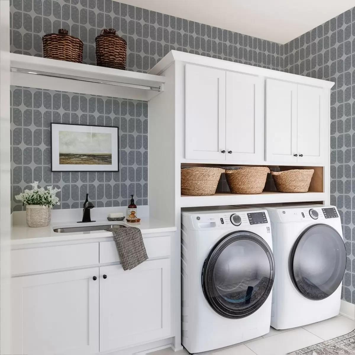 Behang Grijze mozaïek met rechthoekige bogen en zachte textuur a01068