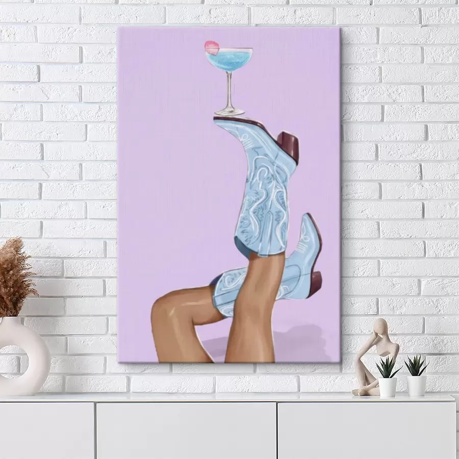  Schilderijen Blauwe laarzen met een glas s46845