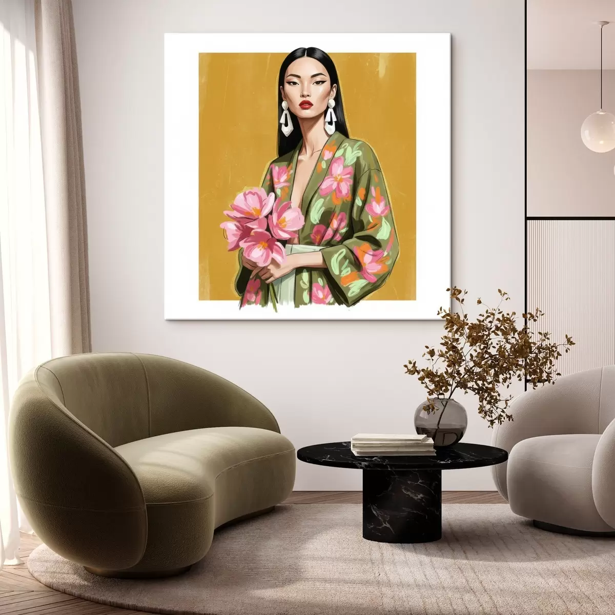  Schilderijen Meisje met een boeket bloemen s46850