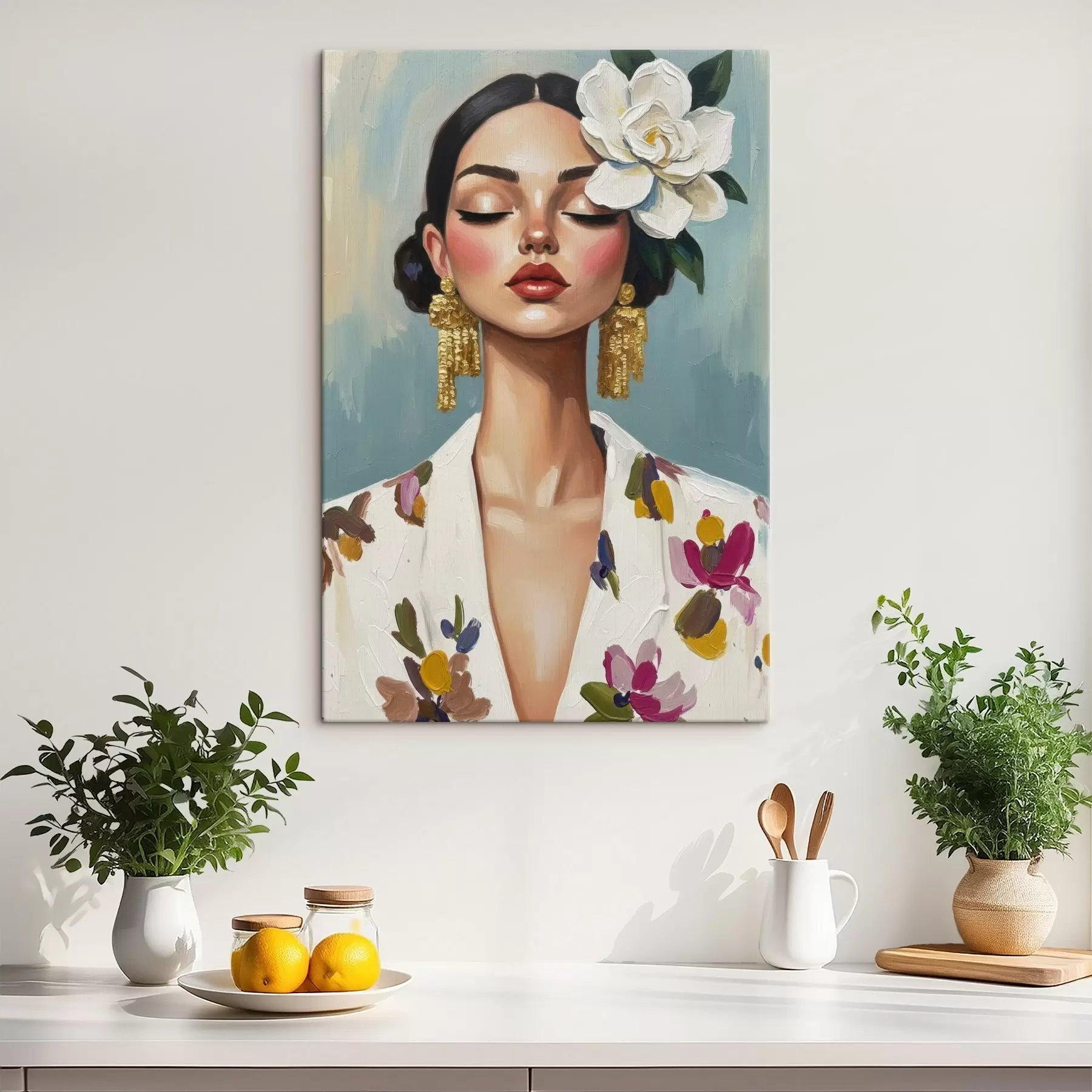  Schilderijen Meisje met een bloem in haar haar s46852