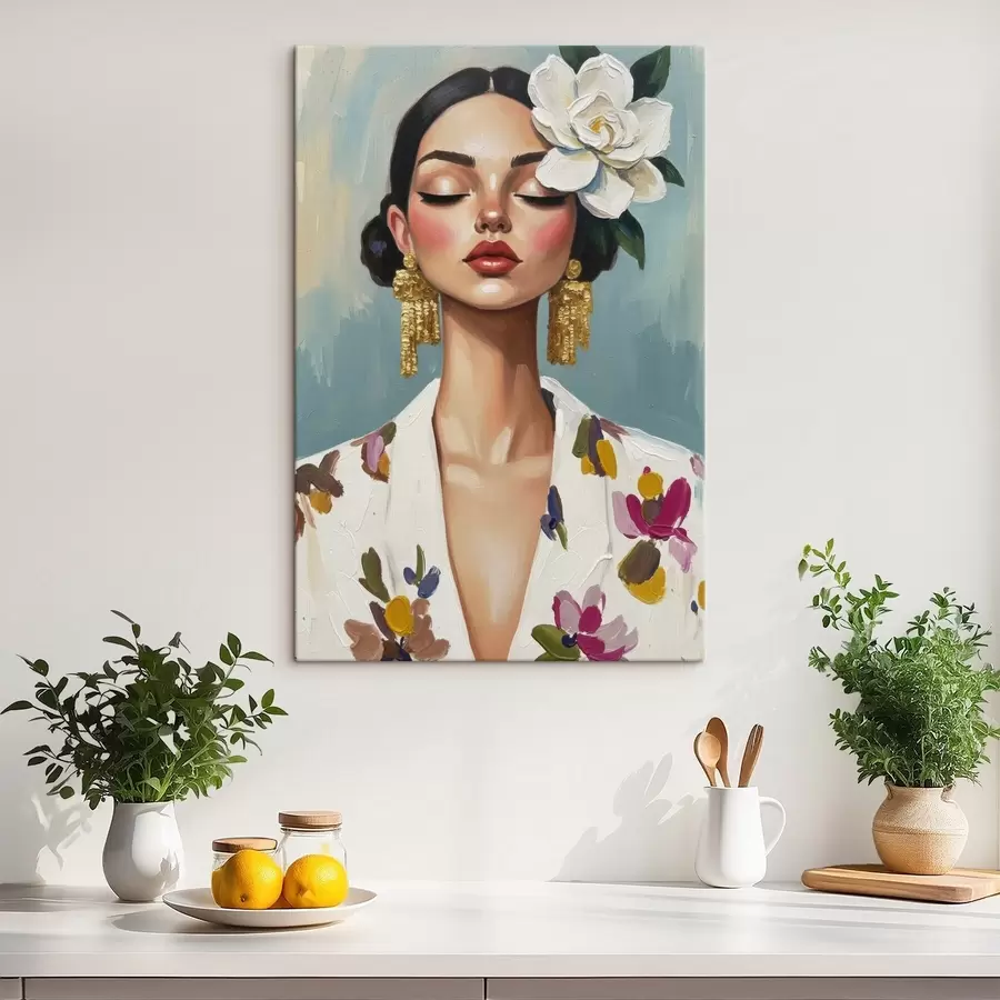  Schilderijen Meisje met een bloem in haar haar s46852