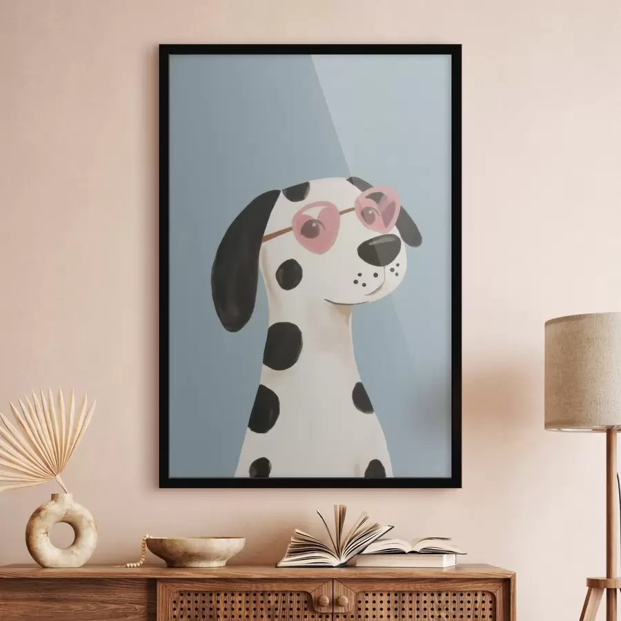 Fotobehang Hond met roze bril f46844