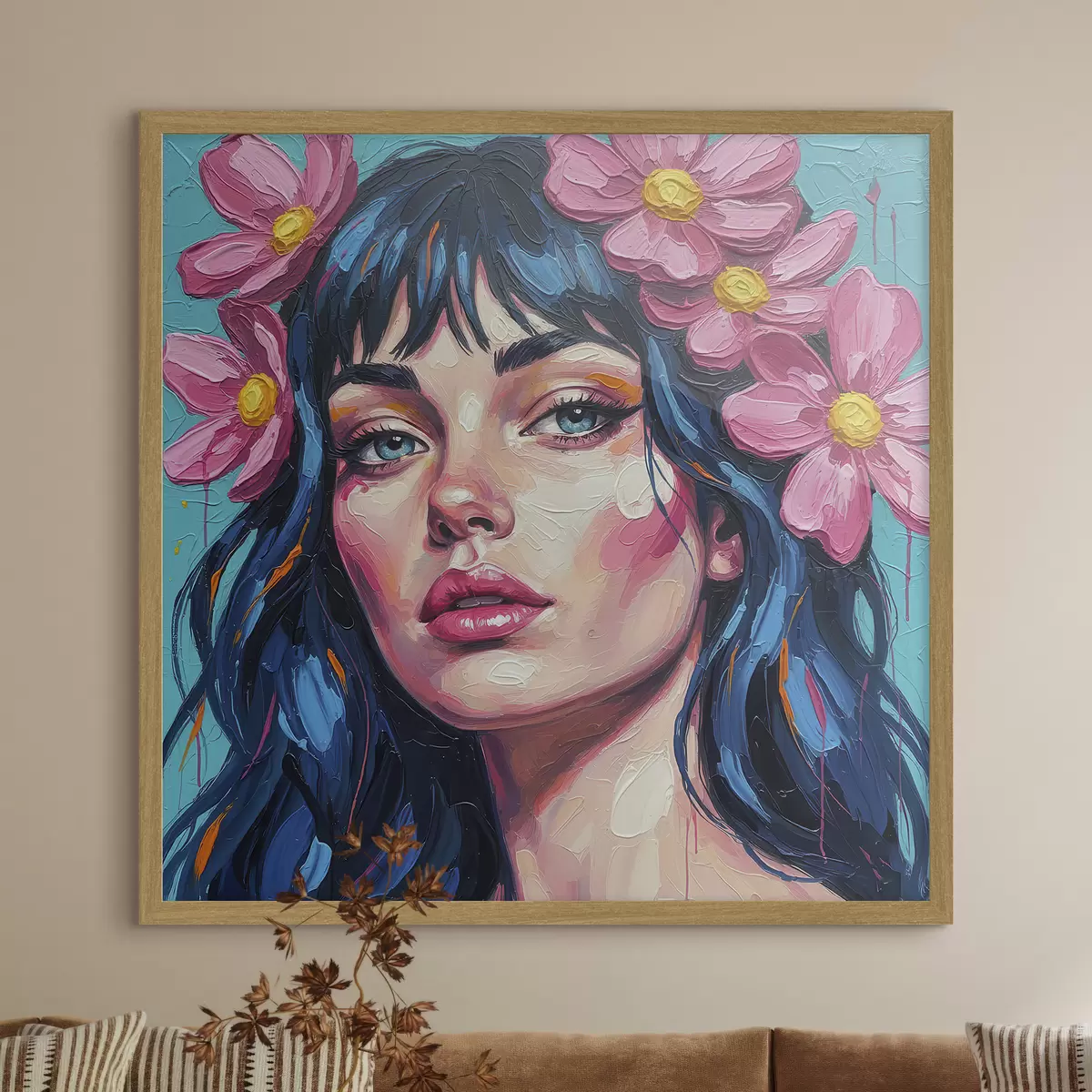 Poster Meisje met bloemen in haar haar f46846