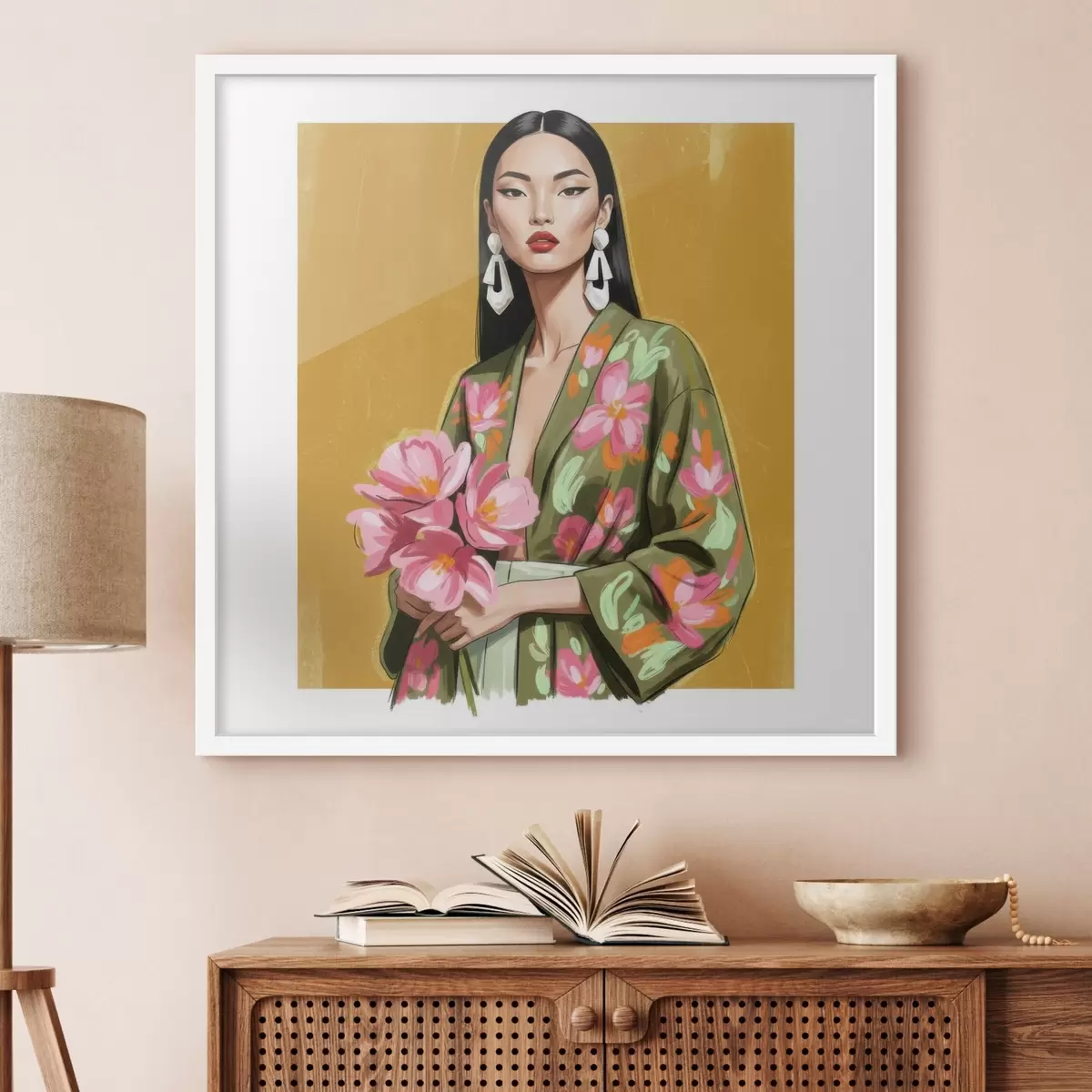 Poster Meisje met een boeket bloemen f46850