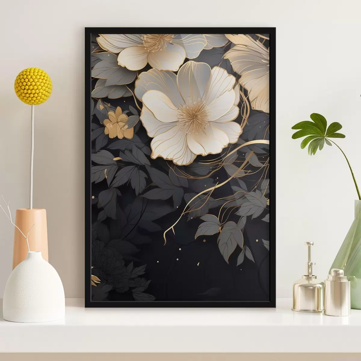 Poster Abstracte bloemen op een donkere achtergrond f46886