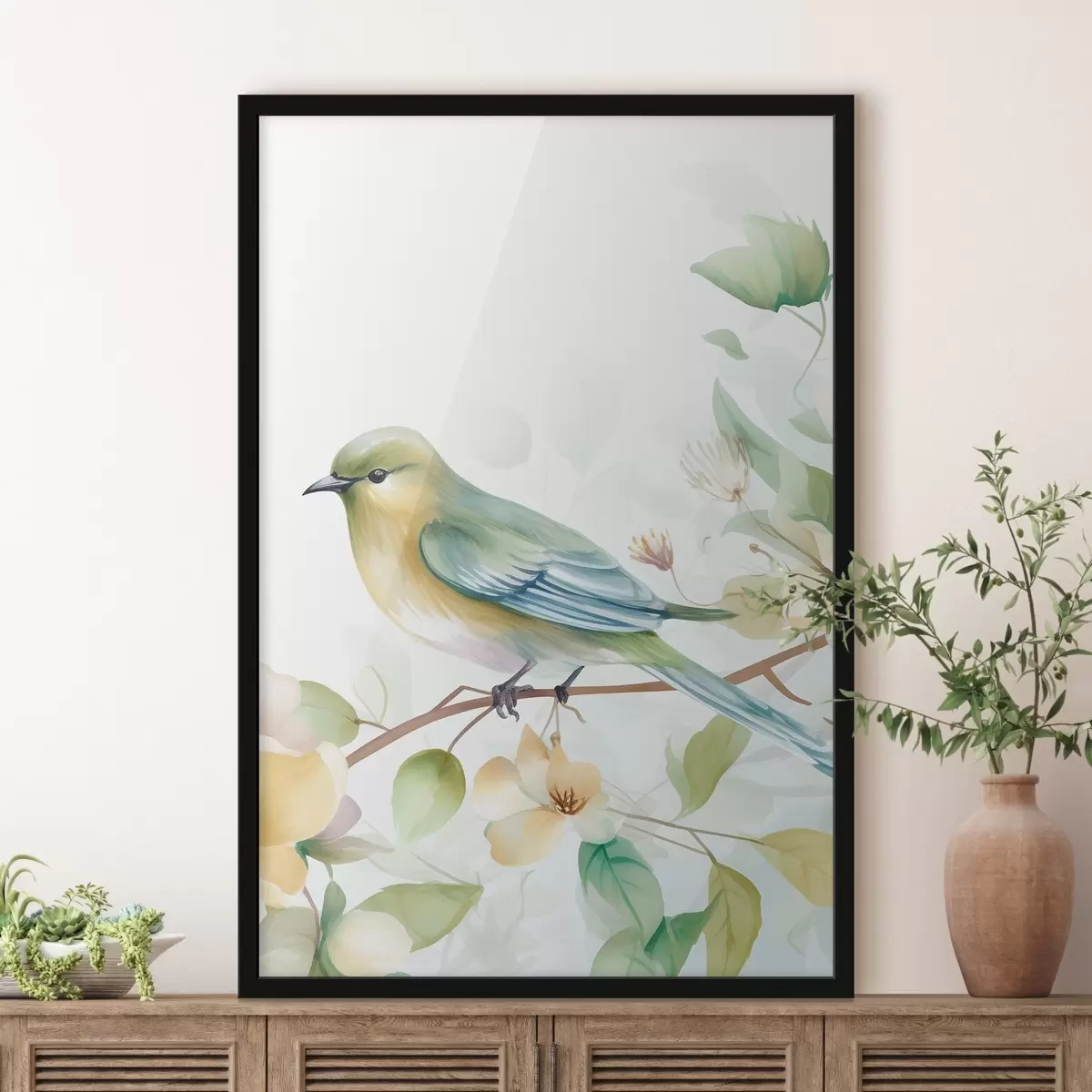 Poster Mees op een tak, imitatie-aquarel f46892