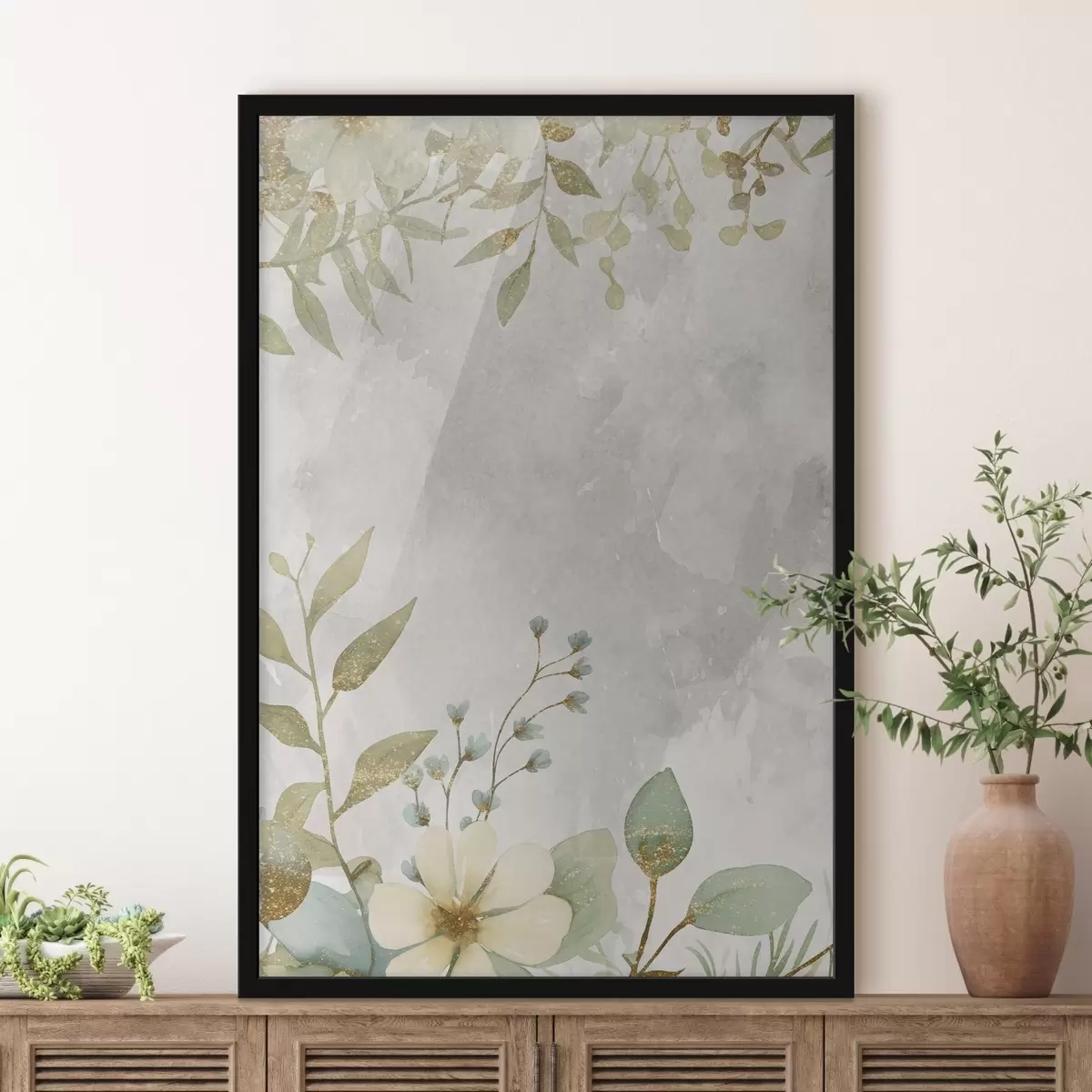 Poster Delicate planten op een lichte achtergrond f46893