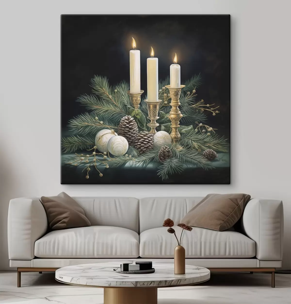  Schilderijen Nieuwjaarsarrangement, dennenboom en kaarsen s46963