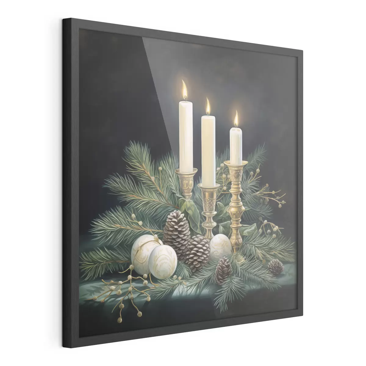 Poster Nieuwjaarsarrangement, dennenboom en kaarsen f46963