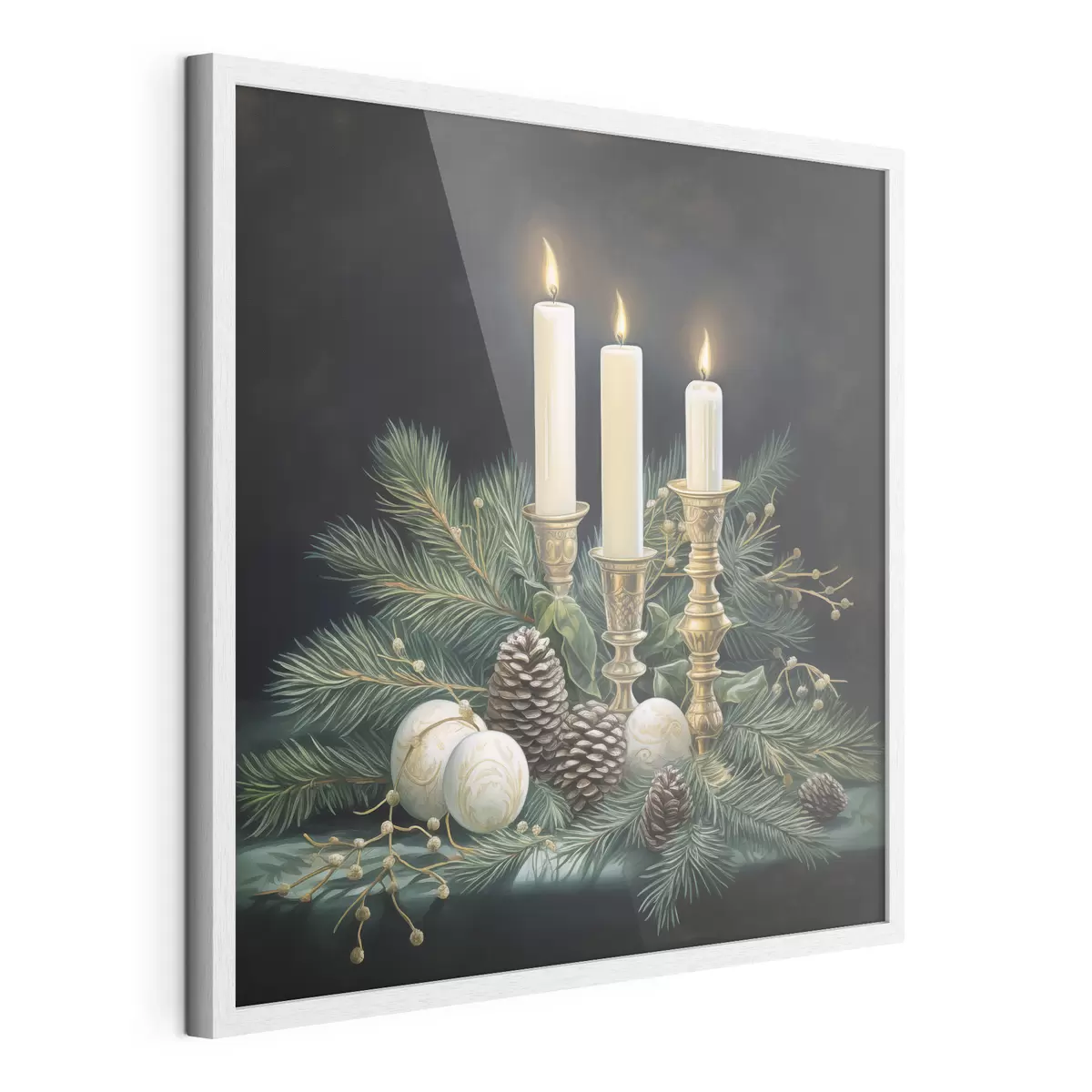 Poster Nieuwjaarsarrangement, dennenboom en kaarsen f46963
