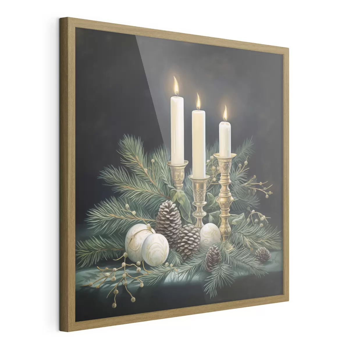 Poster Nieuwjaarsarrangement, dennenboom en kaarsen f46963