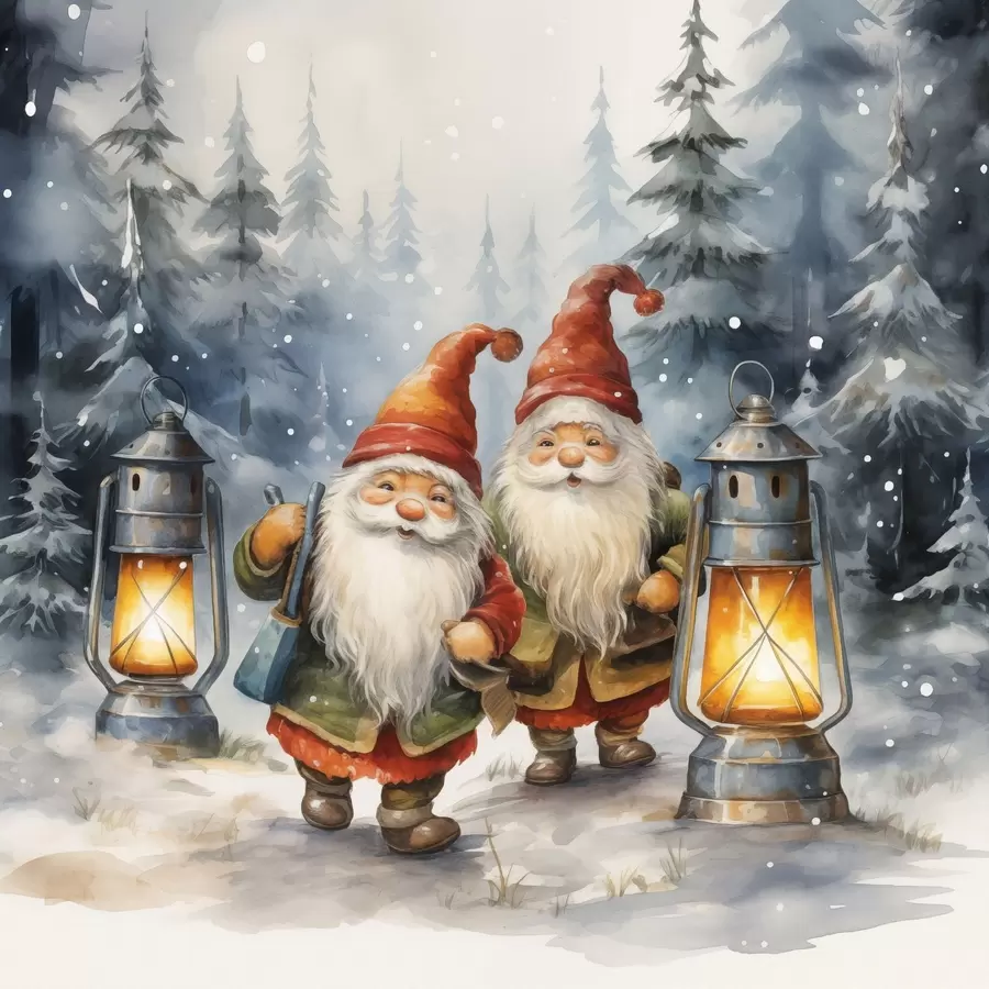 Fotobehang Nieuwjaarskabouters, imitatie-aquarel f46970