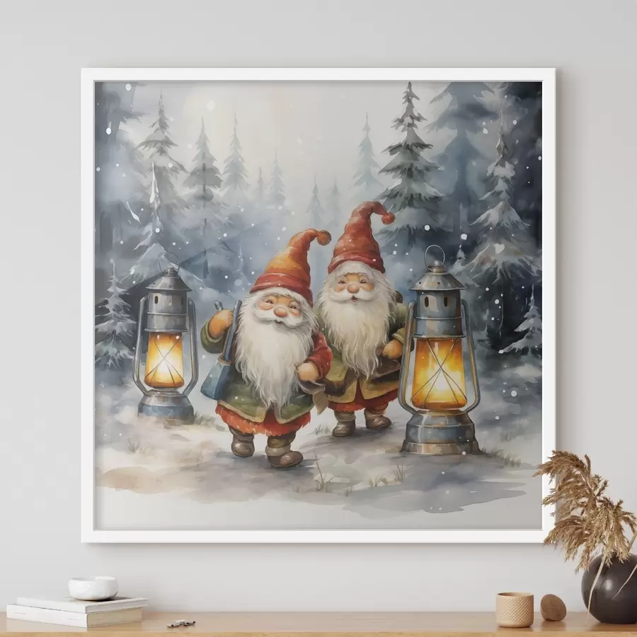 Fotobehang Nieuwjaarskabouters, imitatie-aquarel f46970