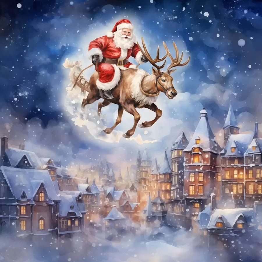 Fotobehang Sprookjesachtig nieuwjaar, kerstman op een slee f46972