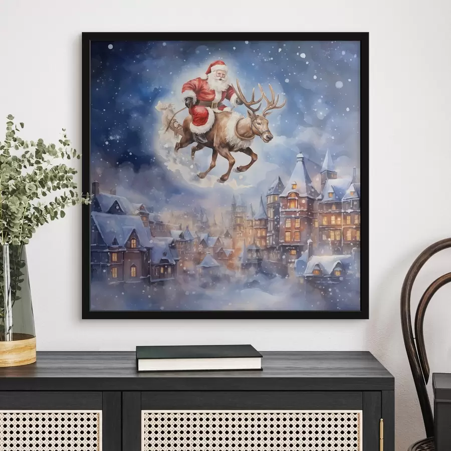 Fotobehang Sprookjesachtig nieuwjaar, kerstman op een slee f46972
